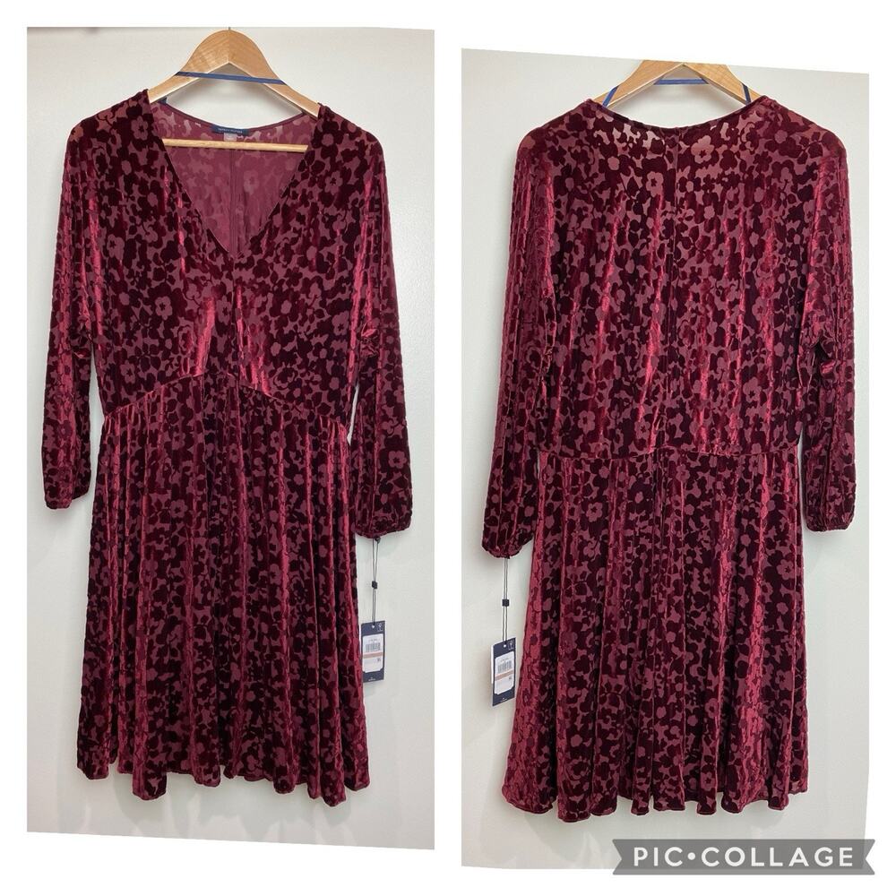 Tommy Hilfiger Womens Size 12 Burnout Velvet Semi Sheer Midi Dress Maroon
